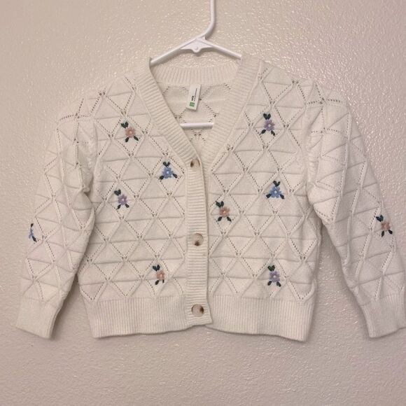 Sela white quilted cardigan Sweater embroidered button front child 6-8 - Picture 1 of 5